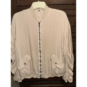 Free People Utility Jacket Long Sleeve Size S Linen Rayon Blend Gathered Blush